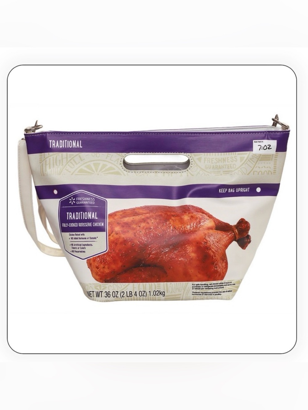 Traditional Purple & Cream Novelty Tote Bag with Roast Chicken Print